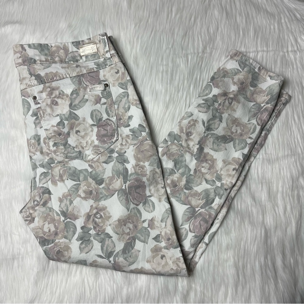 Seven7 Floral Rose Print High Rise Skinny Jeans